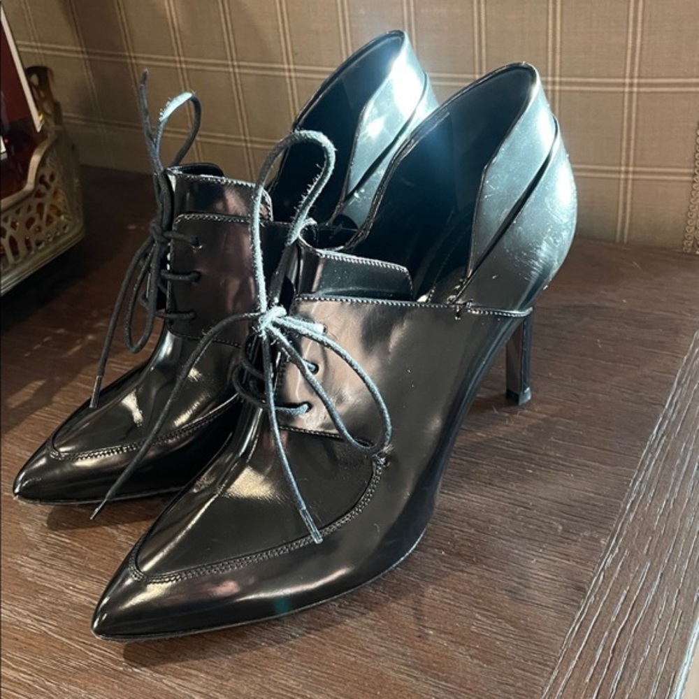 Jason Wu Glossy Black Lace-Up ankle boot heels, 36.5